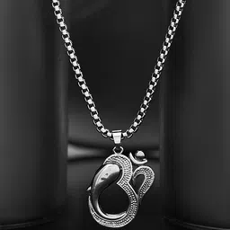 Voylla Men Rhodium-Plated Eclipse Divine Stylized Om Pendant With Chain-picture-58