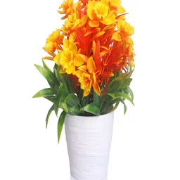 PROKART Orange 4 Pieces Orchid Artificial Flower With Pot image 3
