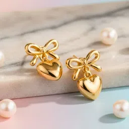 Bauble Cluster Stainless Steel 18K Gold Plated Anti Tarnish Heart Shaped Drop Earrings-picture-17