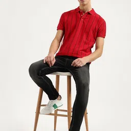 United Colors of Benetton Men Striped Polo Collar Pure Cotton T-shirt image 5