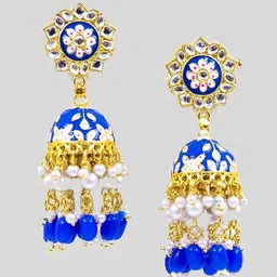 PolluxCraft Artificial Stones Studded & Beaded Meenakari Dome Shaped Jhumkas-picture-36