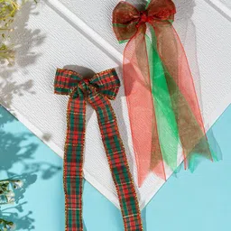 Arendelle Christmas Special Combo of Organza and Printed Hair Bows-picture-54