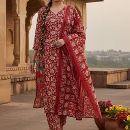 Varanga Women Floral Printed Regular Kurta with Trousers & With Dupatta-picture-21