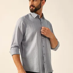 ENSPYR Men Grey Solid Spread Collar Long Sleeves Cotton Shirt-picture-20