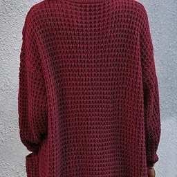 LULU & SKY Self Design V-Neck Long Sleeves Longline Acrylic Open Front Shrug image 3