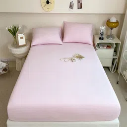 JC HOME Pink 220 TC Fitted Pure Cotton Queen Bedsheet Set 2 m x 1.5 m-image-32