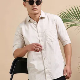 URBARO Men Smart Fit Solid Spread Collar Pure Cotton Casual Shirt-image-8