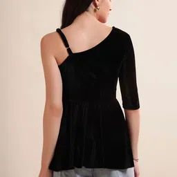 VAARARO Women One Shoulder Velvet Peplum Top image 4