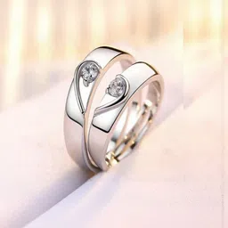 J.S ENTERPRISES Unisex Stainless Steel Silver-Tone Heart Couple Finger Ring image 3