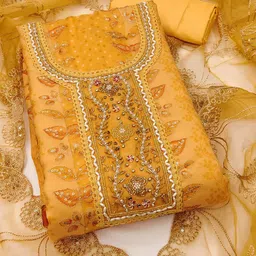 SHADOW & SAINING Embroidered Organza Semi-Stitched Dress Material-picture-38