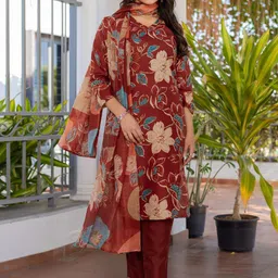 ARADHNA Women Floral Printed Regular Kurta with Trousers & With Dupatta-picture-10