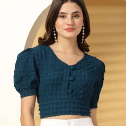 BEING NAUGHTY Puff Sleeves Shirt Style Crop Top-picture-33
