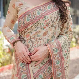 OCTICS Kalamkari Printed Pure Cotton Chanderi Saree image 2