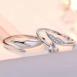 AGARWALPRODUCT Set Of 2 Silver Plated Couple Finger Rings Adjustable Ring image 2