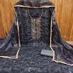 HERE&NOW Floral Embroidered Sequnnied Vichitra Silk Unstitched Dress Material image 4