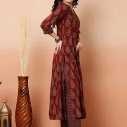 BAIRAJ Ethnic Motifs Printed Panelled Anarkali Kurta With Trousers & Dupatta image 3