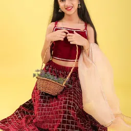 Sangria Girls Embellished Velvet Square Neck Flared Lehenga Choli image 5