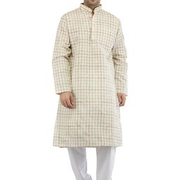 Exotic India Men Regular Pure Cotton Kurta Pajama Set With Woven Checks All-Over-picture-18