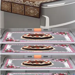LooMantha 5-Pcs Brown & Beige Printed Refrigerator Cover &  Fridge Mats-image-6