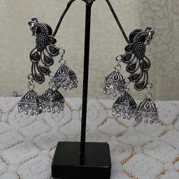 Suvasana Silver-Plated Artificial Beaded Oxidised Dome Shaped Jhumkas image 5