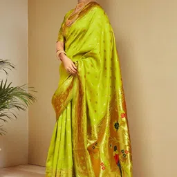 Mitera Woven Design Zari Silk Blend Handloom Paithani Saree image 3