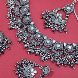 Women Click Artificial Beaded Mirror Work Oxidised Jewellery Set-picture-25