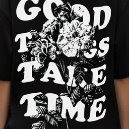 BENNY BROOKS Typography Printed Drop-Shoulder Sleeves Cotton Oversized T-shirt image 2