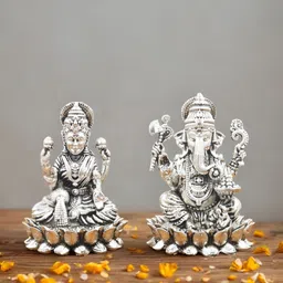 INTERNATIONAL GIFT Silver-Toned 2 Pieces Goddess Laxmi Ganesh Religious Idol Showpieces-image-16