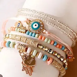 DressBerry Set Of 6 Artificial Stones Studded & Beaded Charm Bracelet-picture-48