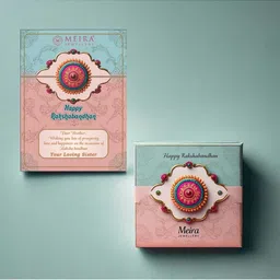MEIRA JEWELLERY 3-Pcs Rakhi With Roli Chawal & Greeting Card image 2
