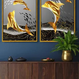 Myntra Elegant Homes Gold-Toned & Grey 2 Pieces Dolphin Modern Canvas Wall Art-picture-20