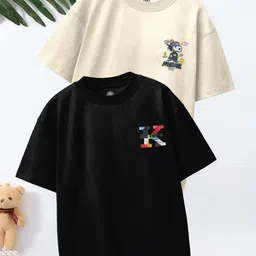 CODEZ Boys Pack of 2 Graphic Printed Round Neck Oversized Cotton T-shirts-picture-33