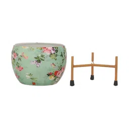 Homspurts 2-Pcs Green Printed Metal Planters With Stands image 3