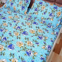 Adwitiya Collection Unisex Floral 210 TC Queen Bedsheet with 2 Pillow Covers image 3