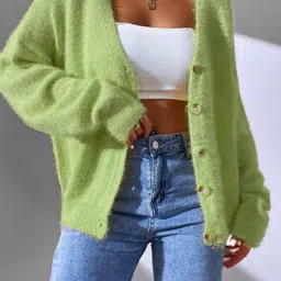 StyleCast Women Cable Knit Cardigan with Fuzzy Detail-image-80