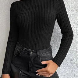 StyleCast Women High Neck Long Sleeves Solid Casual Tops-picture-31