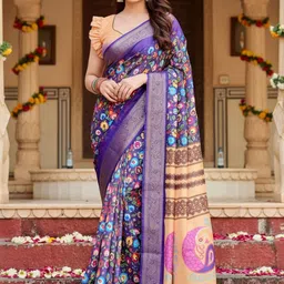 ZAMUNA Floral Silk Blend Bhagalpuri Saree-picture-10
