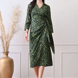 Ikonic klaer Women V-Neck Animal Printed Wrap Midi Dress-picture-16