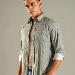 Tommy Hilfiger Button-Down Collar Vertical Stripes Striped Pure Cotton Opaque Shirt image 4