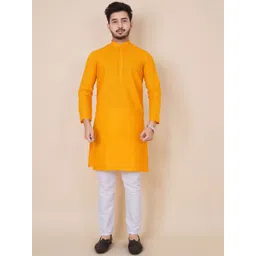 ALMORA Men Band Collar Pure Cotton Straight Kurta-picture-11