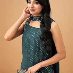 Sashay Boutique Women Embroidered Regular Sequinned Kurta with Sharara & With Dupatta image 2