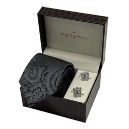 The Tie Hub Men Paisley Printed Necktie with Cufflinks Accessory Gift Set-picture-36