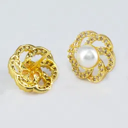 PRIVIU Gold-Plated American Diamond Studded Floral Shaped Studs image 4