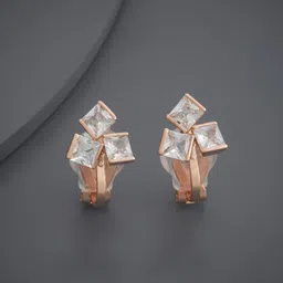 Kushal's Fashion Jewellery Rose Gold-Plated Geometric Zircon Studded Studs-picture-36