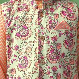 Sangria Boys Orange Chevron Printed Cotton Blend Straight Kurta With Trousers And jacket image 5