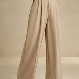 Kotty Women Straight Fit High-Rise Easy Wash Pleated Trousers image 4