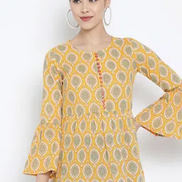 IKRASS Women Floral Printed Bell Sleeve Cotton Top-image-14