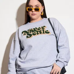 SASSAFRAS Curve Women Plus Size Typography Embroidered Sweatshirt-picture-26