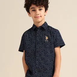 U.S. Polo Assn. Kids Boys Classic Spread Collar Abstract Printed Cotton Casual Shirt-picture-36