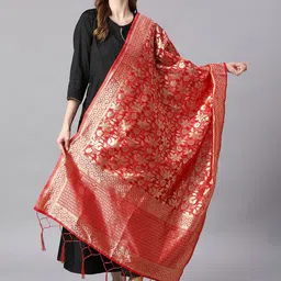 Dupatta Bazaar Floral Woven Design Banarasi Silk Dupatta With Zari-image-39